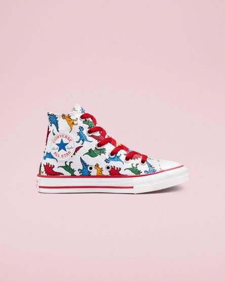 Tenisi Inalti Fete Converse Chuck Taylor All Star Dinosaurs Albi Rosii Albastri | RO KWJ0E372